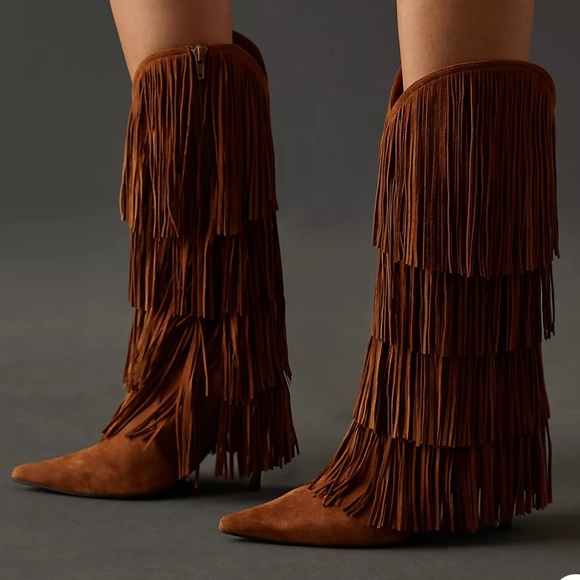 Free People Shoes - Free People Tan Fringe Heeled Boots